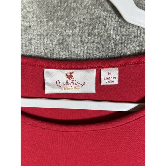 Quacker Factory Short Sleeve Knit Top Seersucker Stripe Pocket Womens Medium Red - Picture 3 of 16